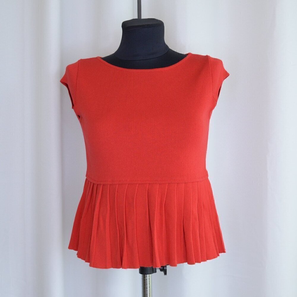 Pinko Cherry Red Italian Sleeveless Knit Pleated Top Sz XS